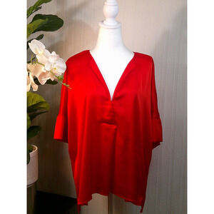 NWT Worthington Orange Polyester Short Sleeve V Neck Blouse-XXL RTL $40